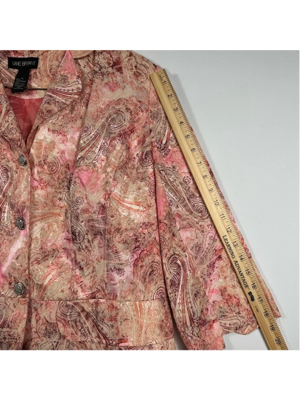 Lane Bryant Blazer Jacket Pink Paisley Lined 3/4 Sleeve Formal Business Women 18